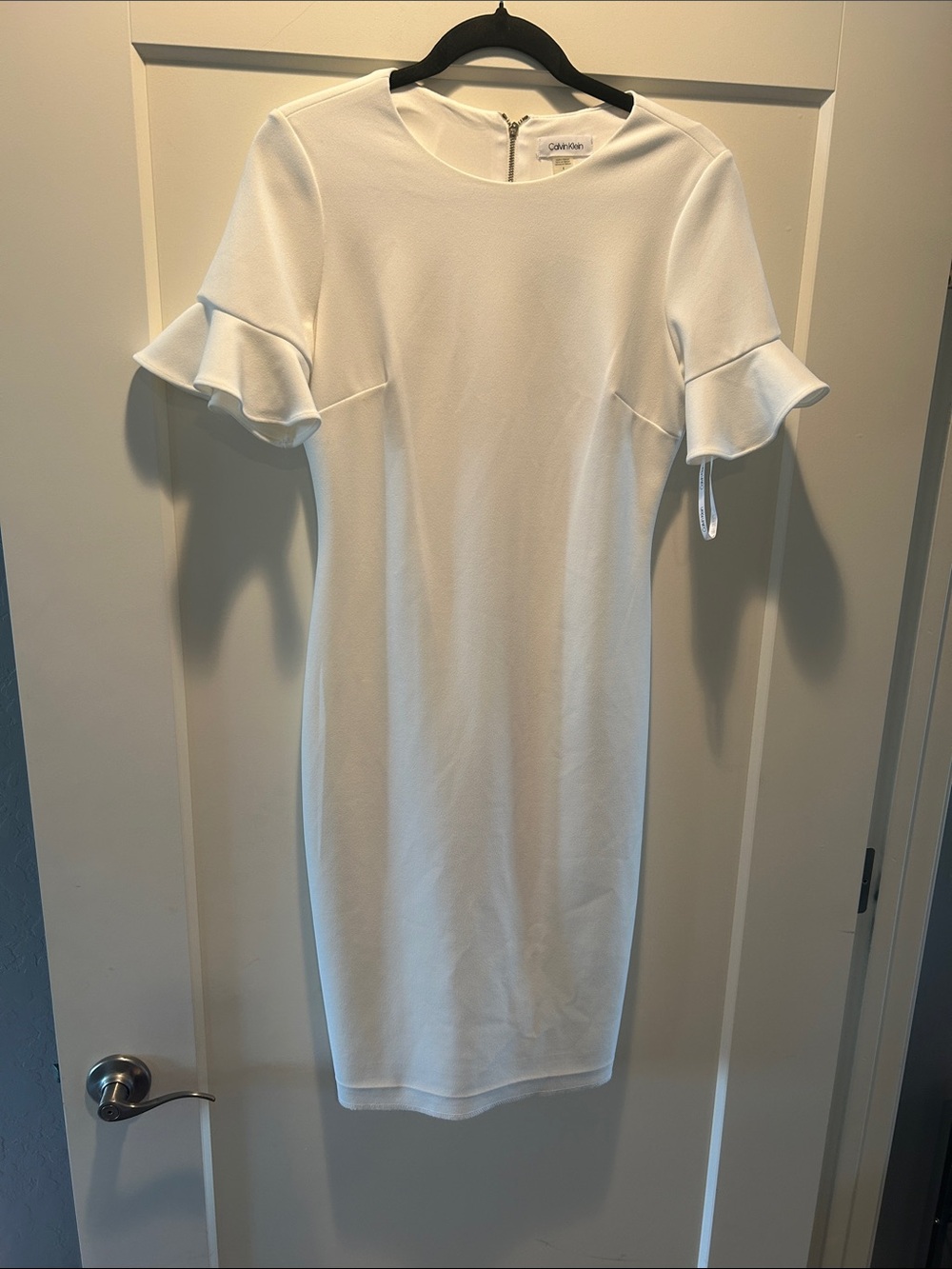 Calvin Klein White Midi Dress with Ruffle Sleeves